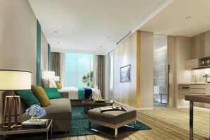 Habitació familiar, 1 llit de matrimoni gran i sofà llit | Roba de llit d'alta qualitat, minibar i caixa forta a l'habitació 