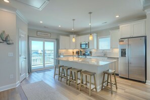 Coffee/tea maker, fridge, microwave, oven - Modern 6BR Beach Home w/ Ocean Views, Hot Tub, Pet Friendly, Steps to Beach (North Topsail Beach)