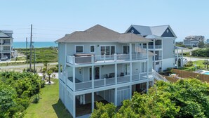 Exterior - Dock Holiday: 8BR Soundfront Home w/ Hot Tub, Ocean Views & Dock (North Topsail Beach)