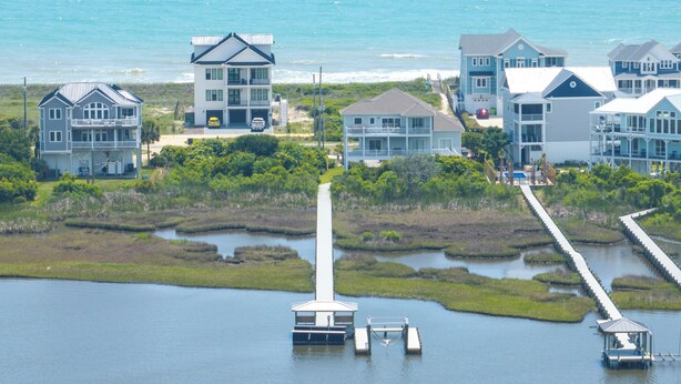 Exterior - Dock Holiday: 8BR Soundfront Home w/ Hot Tub, Ocean Views & Dock (North Topsail Beach)