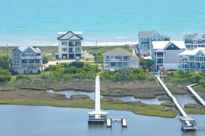 Exterior - Dock Holiday: 8BR Soundfront Home w/ Hot Tub, Ocean Views & Dock (North Topsail Beach)