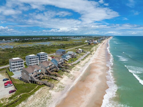 Soak up the Sun | 6BR Oceanview & Soundside Home Near Pier | Pet Friendly, Elevator & Hot Tub
