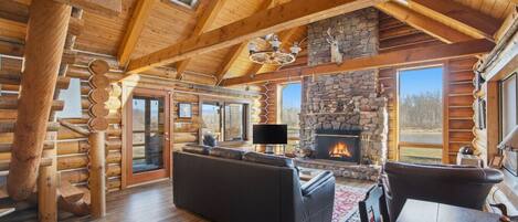 Télévision, cheminée, livres