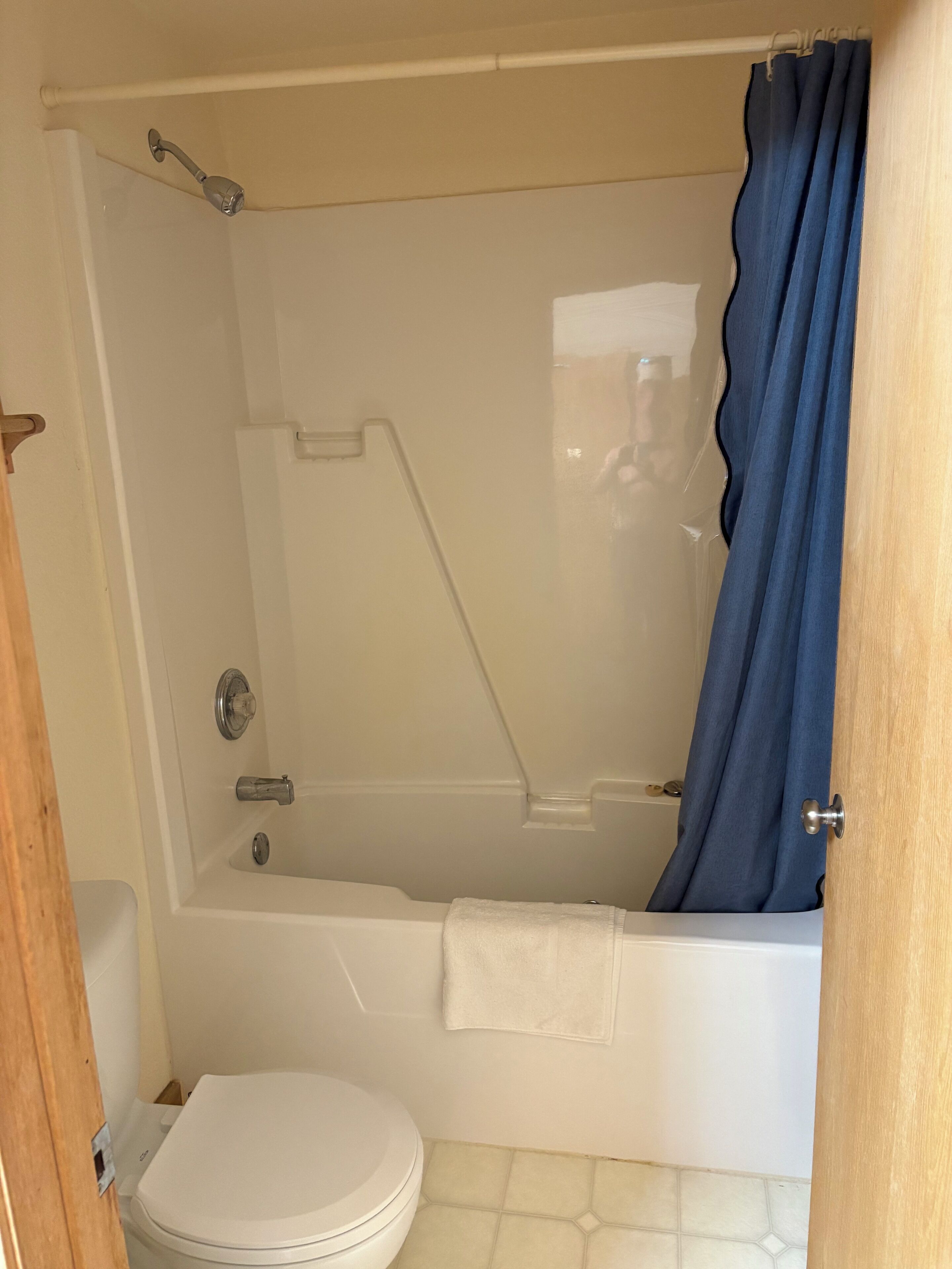 Jetted tub, towels, soap, toilet paper