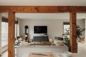TV connectée, cheminée, jeux vidéo, livres