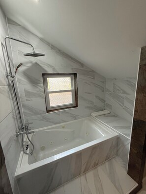 Shower, jetted bath, hair dryer, bidet - 3-bedroom house with outdoor hot tube on 9 acres of total privacy (Boone)