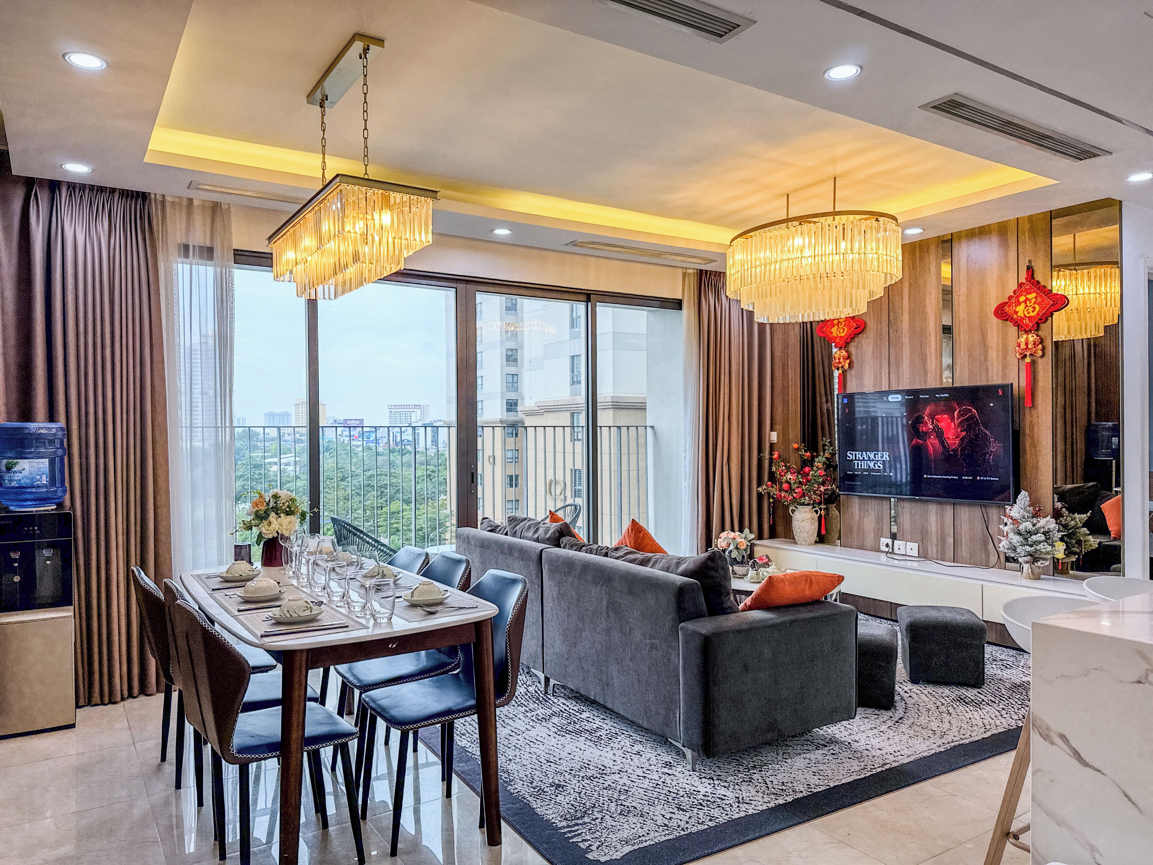 Appartement Standard, 3 chambres, 2 salles de bains, vue ville | Coin séjour | Cheminée, chauffage par le sol