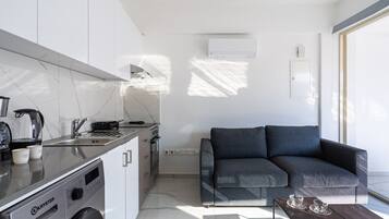 Studio, 1 giường đôi và sofa giường, bếp, quang cảnh thành phố | Bếp riêng | Tủ lạnh, lò nướng, bếp nấu, dụng cụ pha cà phê/trà