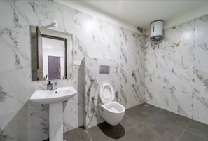 Ducha, toallas, jabón, papel higiénico