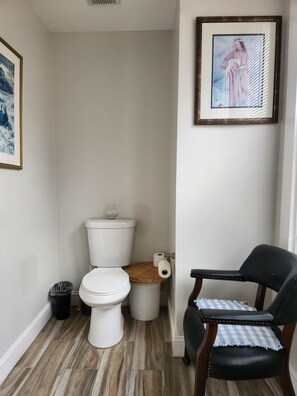 Serviettes fournies, savon, papier de toilette