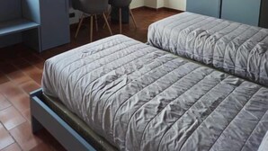 A bedroom with a bed, a desk, and a TV. - B&B Cascina del Gelso (Santena)