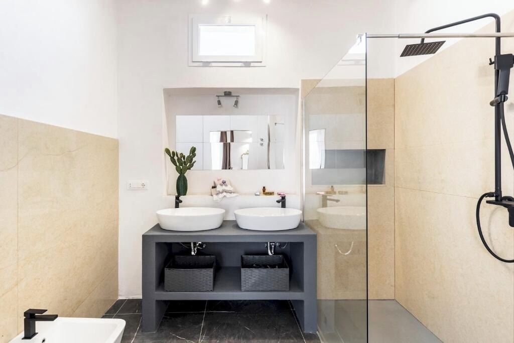 Shower, hair dryer, bidet, towels