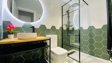 Ducha, secador de pelo, toallas