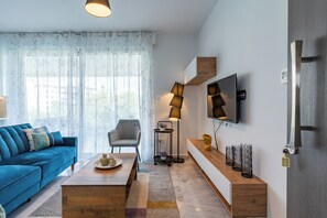 Apartment, 1 Double Bed with Sofa bed, Kitchen, City View | Living area | Smart TV, Netflix, streaming services - Starlet 1-BR Apt. & Pool in Larnaca (Larnaca)