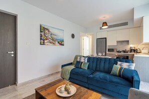 Apartment, 1 Double Bed with Sofa bed, Kitchen, City View | Living area | Smart TV, Netflix, streaming services - Starlet 1-BR Apt. & Pool in Larnaca (Larnaca)