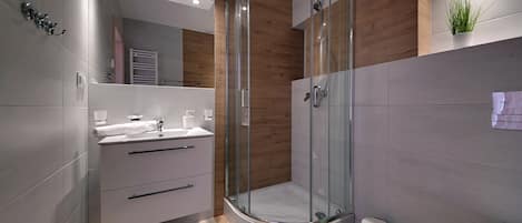 Studio classique | Salle de bain | Douche, séchoir à cheveux, serviettes fournies, savon
