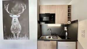Coffee/tea maker, fridge, microwave, stovetop - Cozy 2-room apartment, terrace, ski locker, shared parking (Demi-Quartier)