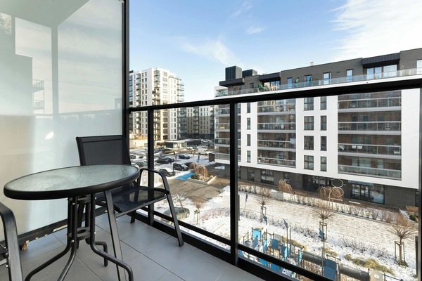 Panoramic view of the city seen from the small dining area on the balcony.