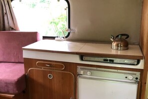 Interior - Romantic Vintage Caravan in a Quiet Nature Garden with Swimming Pond (Dreumel)