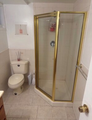 Shower, soap, toilet paper - Tranquil 1- spacious studio with 1 Queen size bed & Queen Airbed in Quiet Elmont (ELMONT)