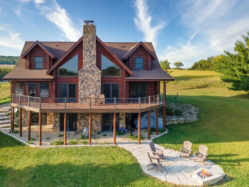 Elevated FULL Log Cabin on 10+ Private Acres | Fireplaces, Loft w/Games