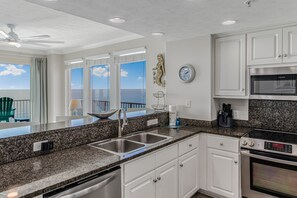 Fridge, microwave, oven, stovetop - Luxury Gulf-Front Condo with Massive Wraparound Balcony & Sunset Views (Panama City Beach)