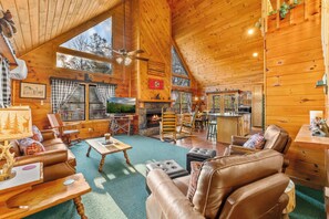 TV, fireplace, table football, offices - Peaceful 3BR Cabin on 5 Acres Sleeps 10 w/ Hot Tub (Sevierville)
