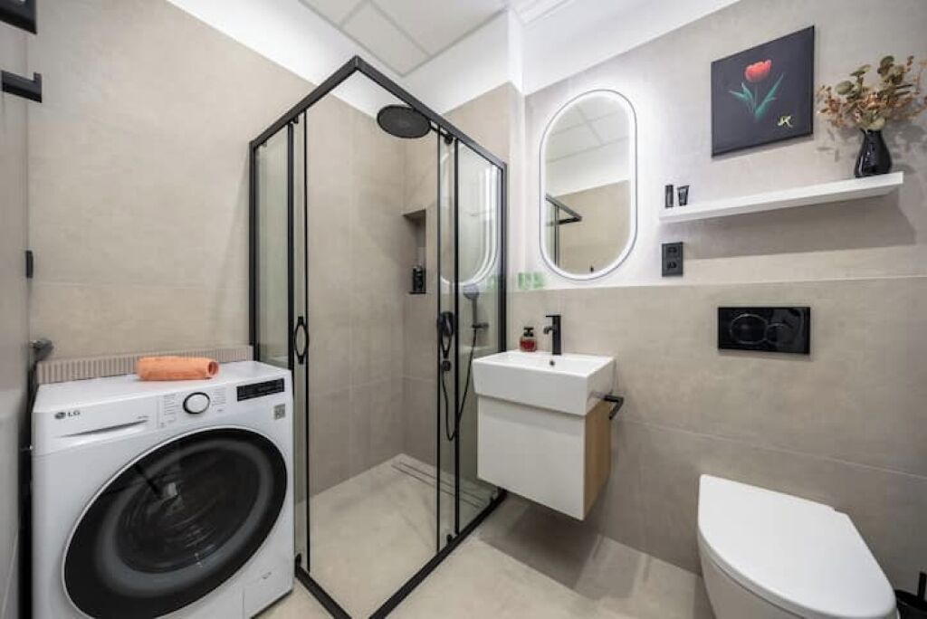 Shower, hair dryer, soap