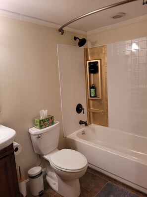 Baignoire à remous, séchoir à cheveux, serviettes fournies, savon