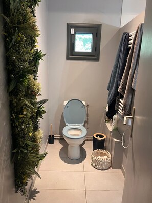 Secador de pelo, toallas, jabón y papel higiénico