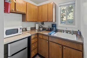Fridge, microwave, stovetop, coffee/tea maker - 107 ~ Cole Creek Corner ~ COZY STUDIO WITH KITCHENETTE, POOL, HOT TUB! (Red Lodge)
