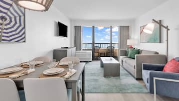 Family Condo, 1 Bedroom, Balcony, Ocean View | Living room | 32-inch Smart TV with digital channels