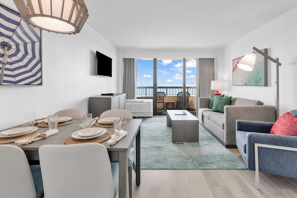 Family Condo, 1 Bedroom, Balcony, Ocean View | Living room - Compass Cove Condos (Myrtle Beach)