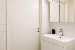 Hair dryer, towels, toilet paper