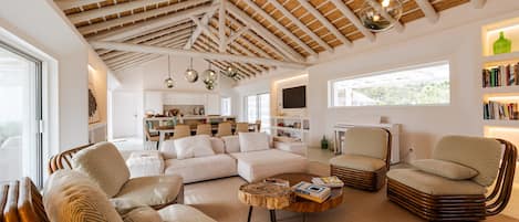 Télévision, cheminée, table de tennis de table