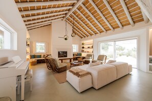 Télévision, cheminée, table de tennis de table