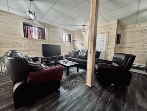 TV, fireplace, video games, offices