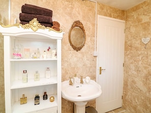 Hair dryer, bidet, towels, soap