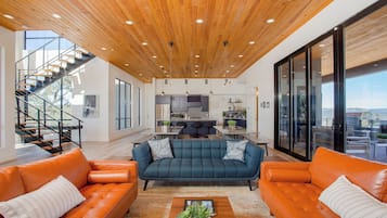 Smart TV, fireplace, table tennis, books