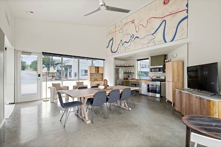 Fridge, microwave, oven, dishwasher. East Austin Oasis | Hot/Cold Plunge + Group Ready