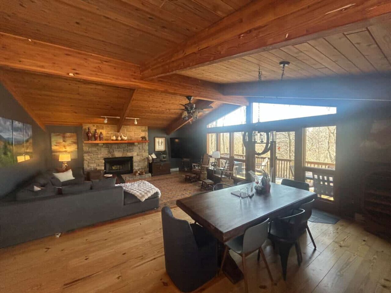 Televisie, een open haard en boeken