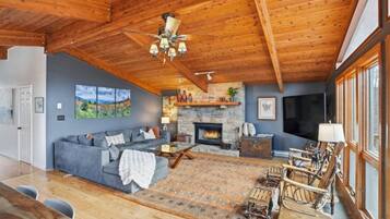 Téléviseur, foyer, livres