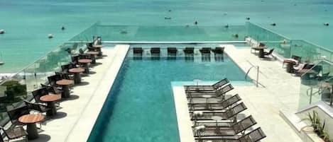 Indoor pool, outdoor pool, open 9:00 AM to 9:00 PM, sun loungers