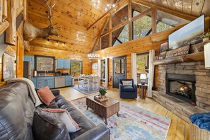 TV, fireplace - Near Gatlinburg•Hot Tub•Sauna•Pool Table•Dollywood (Sevierville)