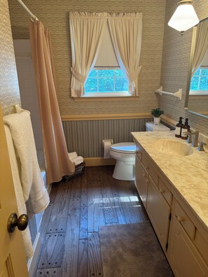 Shower, hair dryer, towels, soap - Spacious 4-bedroom house in tranquil Mint Hill with AC (Mint Hill)