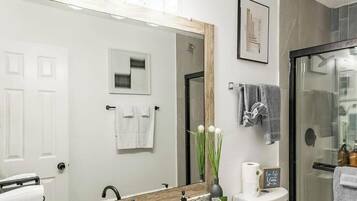 Hair dryer, soap, toilet paper
