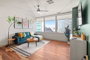 TV, fireplace, offices