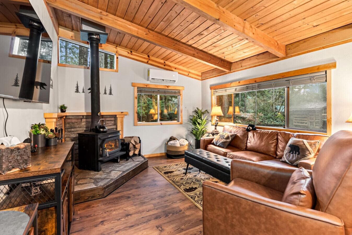 Televisie, een open haard en boeken