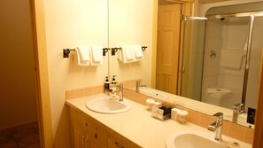 Banheira de hidromassagem, secador de cabelo, toalhas de banho, sabonete