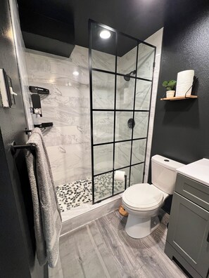 Shower, hair dryer, towels, soap - Cozy 1-bedroom condo with AC in tranquil Seattle (Seattle)